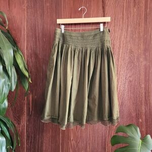 Sundance Fall Ruched Olive Lightweight Knee Length Cotton Skirt 6 / Medium